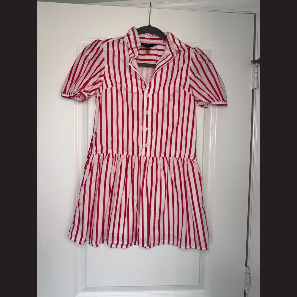 Polo Ralph Lauren Girls Pink Stripe Shirt Dress Size 8